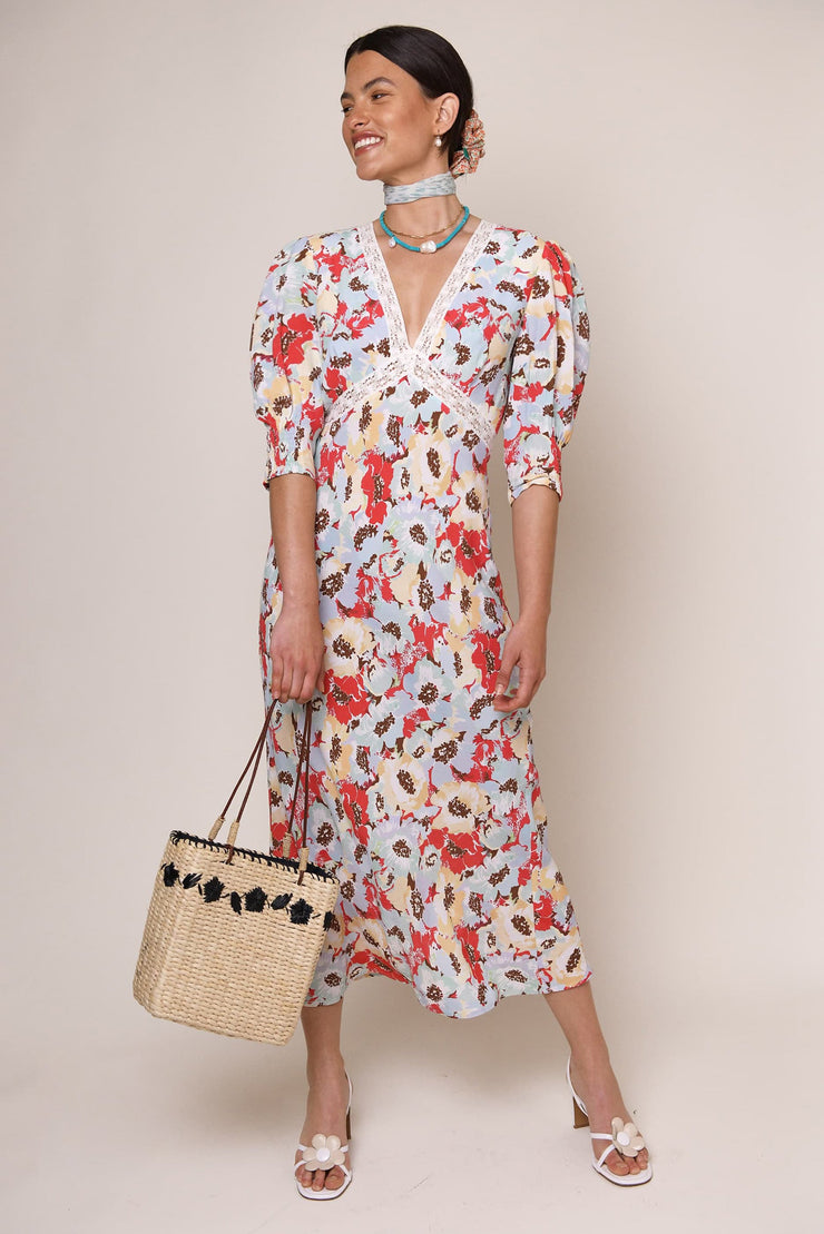 Gemma - Poppies Multi Midi Dress with ...